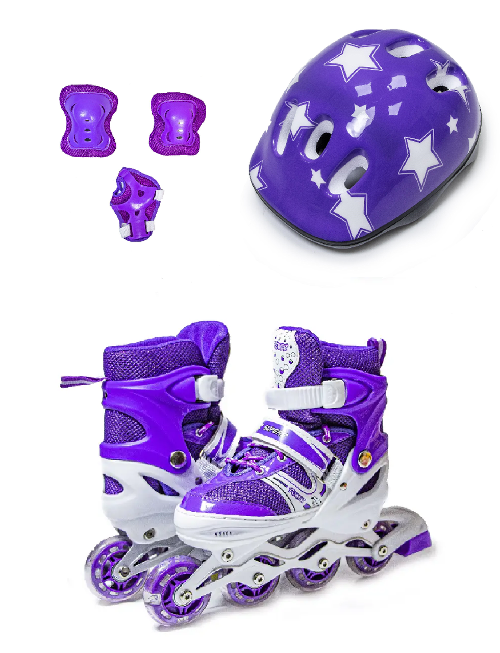 Комплект роликів Super Power – Фіолетові, 29-33 + шолом і захист