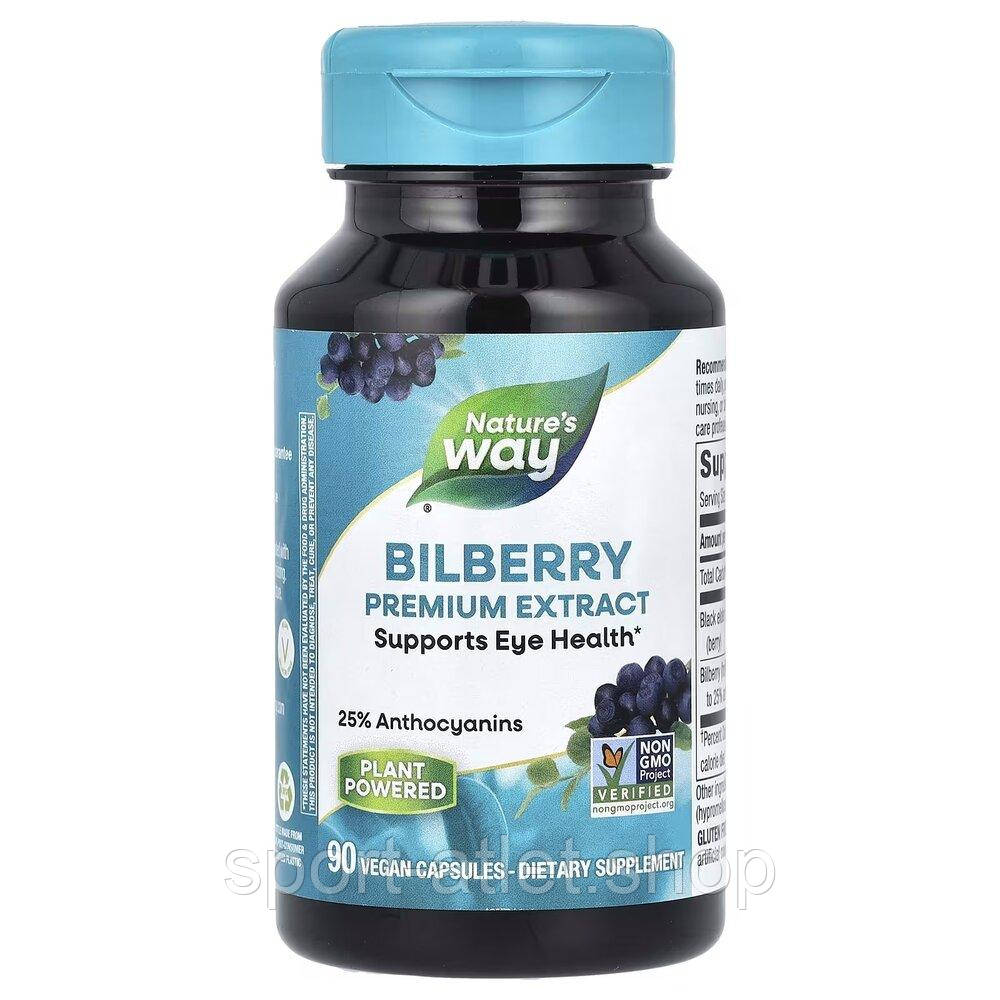 Чорна бузина та екстракт чорниці Nature's Way Bilberry Premium Extract, 90 вегакапсул для підтримки очей та зору, фото 1