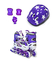 Комплект роликів "Power Champs" з захистом і шоломом, Фіолетового кольору, розмір 29-33