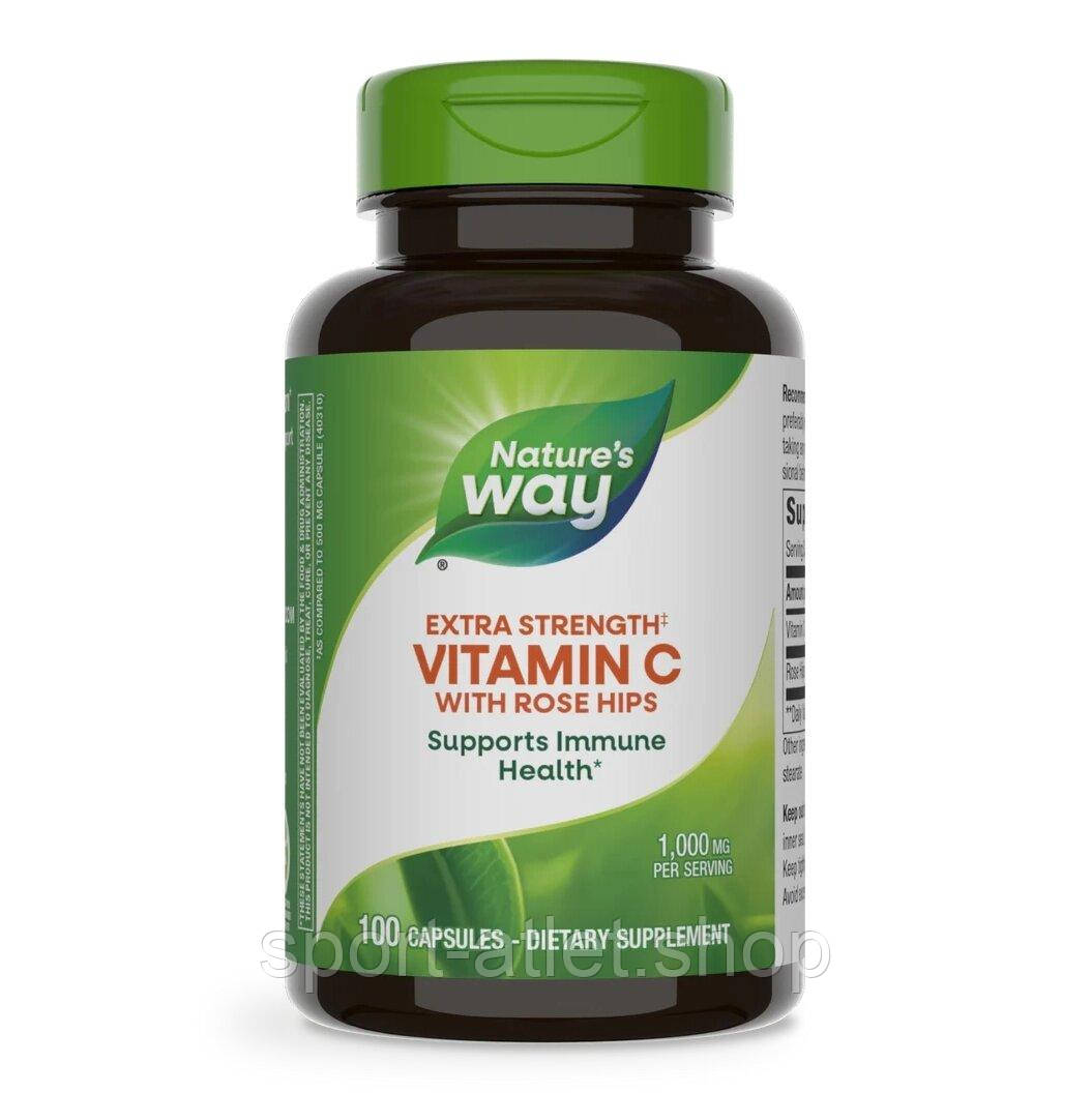 Вітамін С з шипшиною Nature's Way Vitamin C with Rose Hips Extra Strength, 100 капсул для підтримки імунної системи