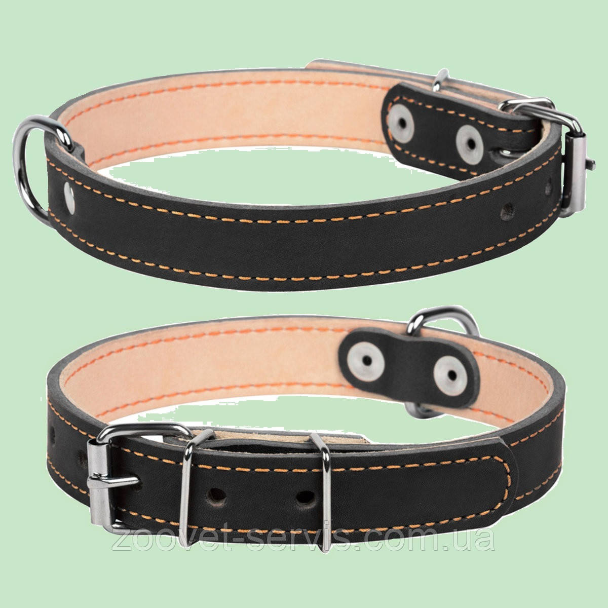 Нашийник міцний шкіряний подвійний для собак Collar 20 мм 32-40 см чорний 01411