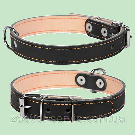 Нашийник міцний шкіряний подвійний для собак Collar 20 мм 32-40 см чорний 01411, фото 1