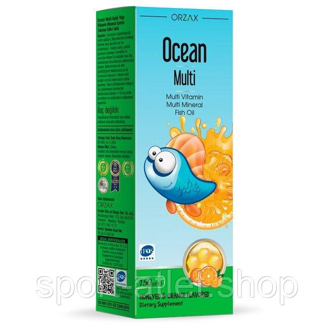 Рідкі вітаміни та мінерали для дітей Orzax Ocean Multi Syrup з риб'ячим жиром - Мед-апельсин