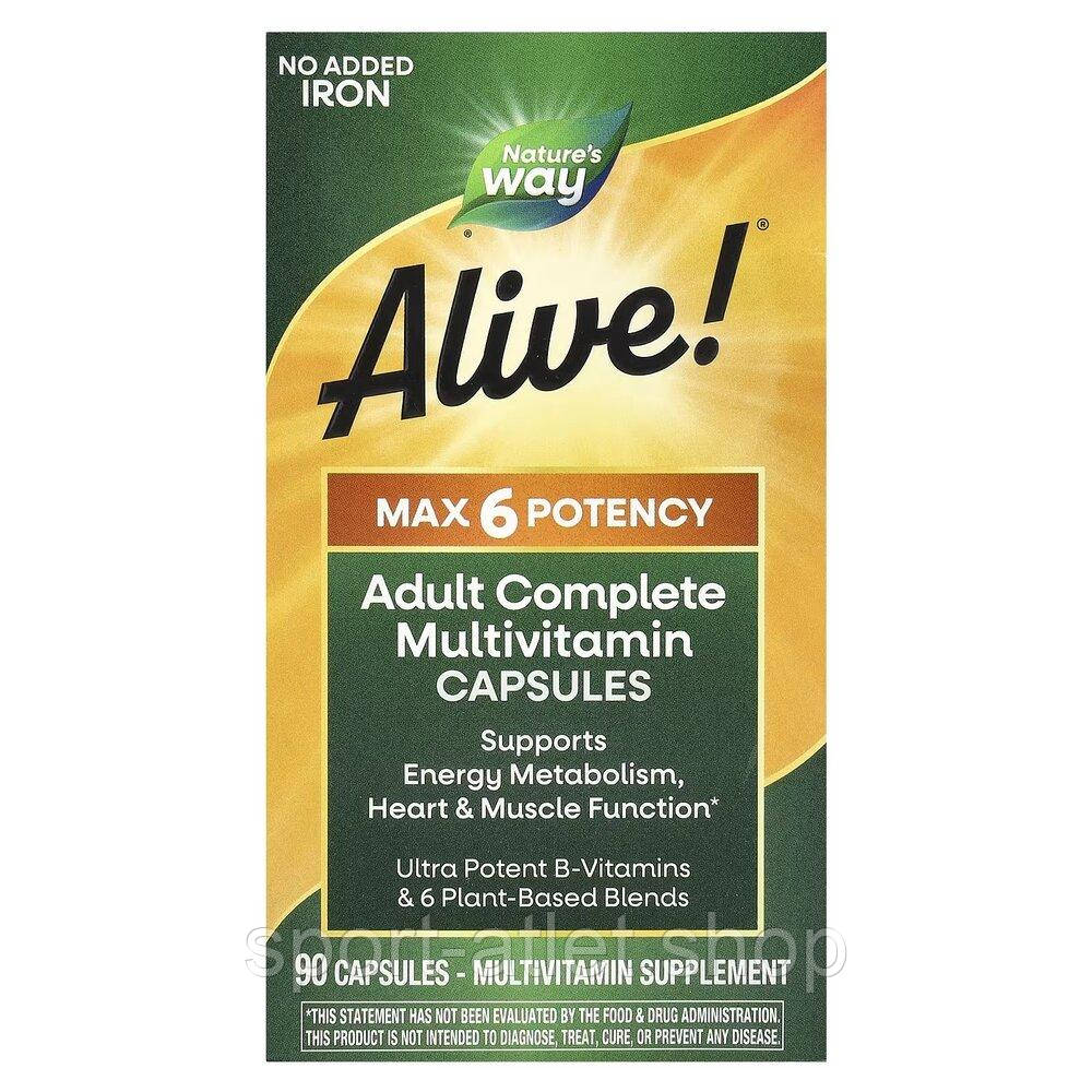 Вітаміни та мінерали Nature's Way Alive! Max6 Potency No Added Iron, 90 капсул без додавання заліза
