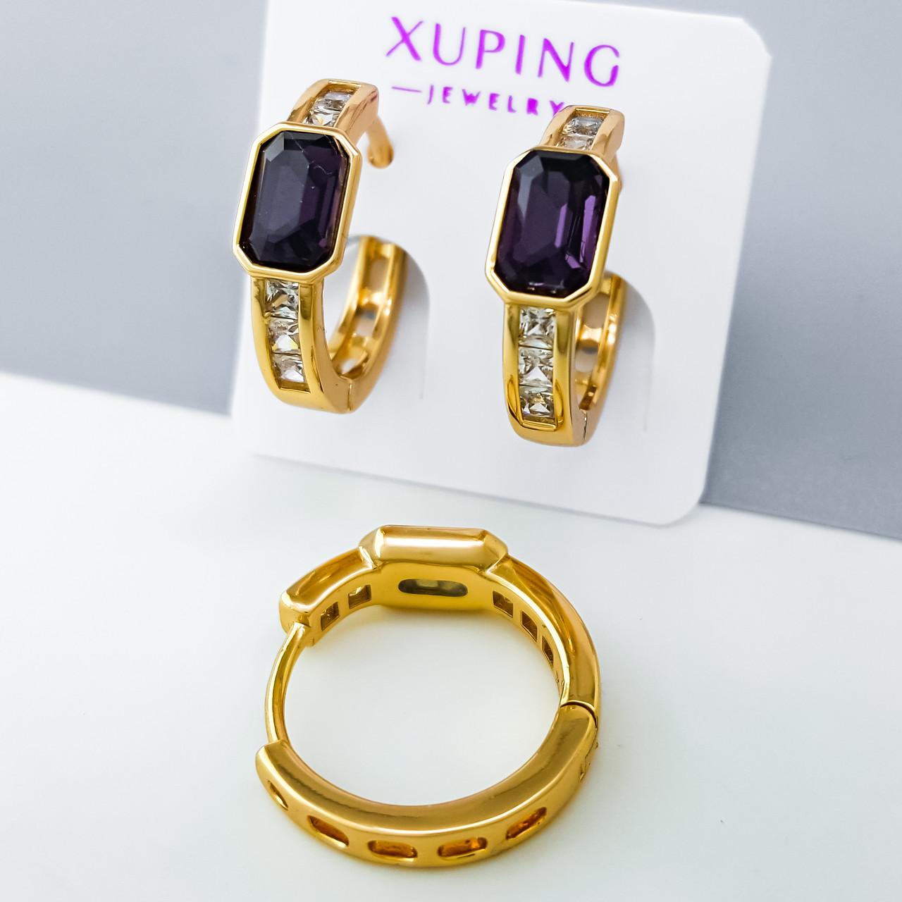 Сережки Темно-фіолетовий Swarovski, медсплав Xuping позолота 18K