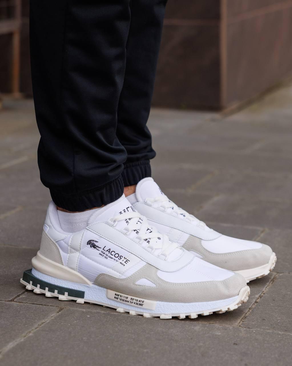 Чоловічі кросівки Lacoste Elite Active White Beige Black ND Білі Взуття кеди Лакоста текстиль сітка шкіра демісезон
