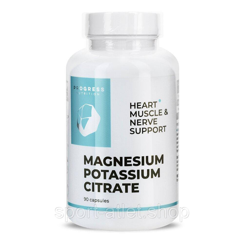 Магній та калій цитрат Progress Nutrition Magnesium Potassium Citrate, 90 капсул для підтримки м'язів та нервової системи