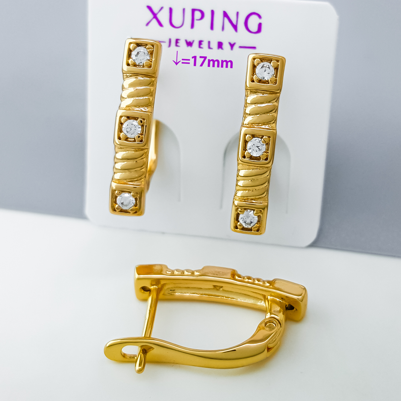 Сережки Доріжка зі вставкою каміння, медсплав Xuping позолота 18K