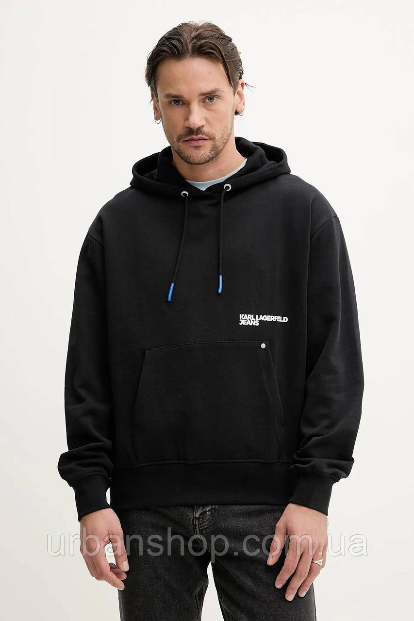 Urbanshop com ua Бавовняна кофта Karl Lagerfeld Jeans чоловіча колір чорний з капюшоном з принтом A2M20030