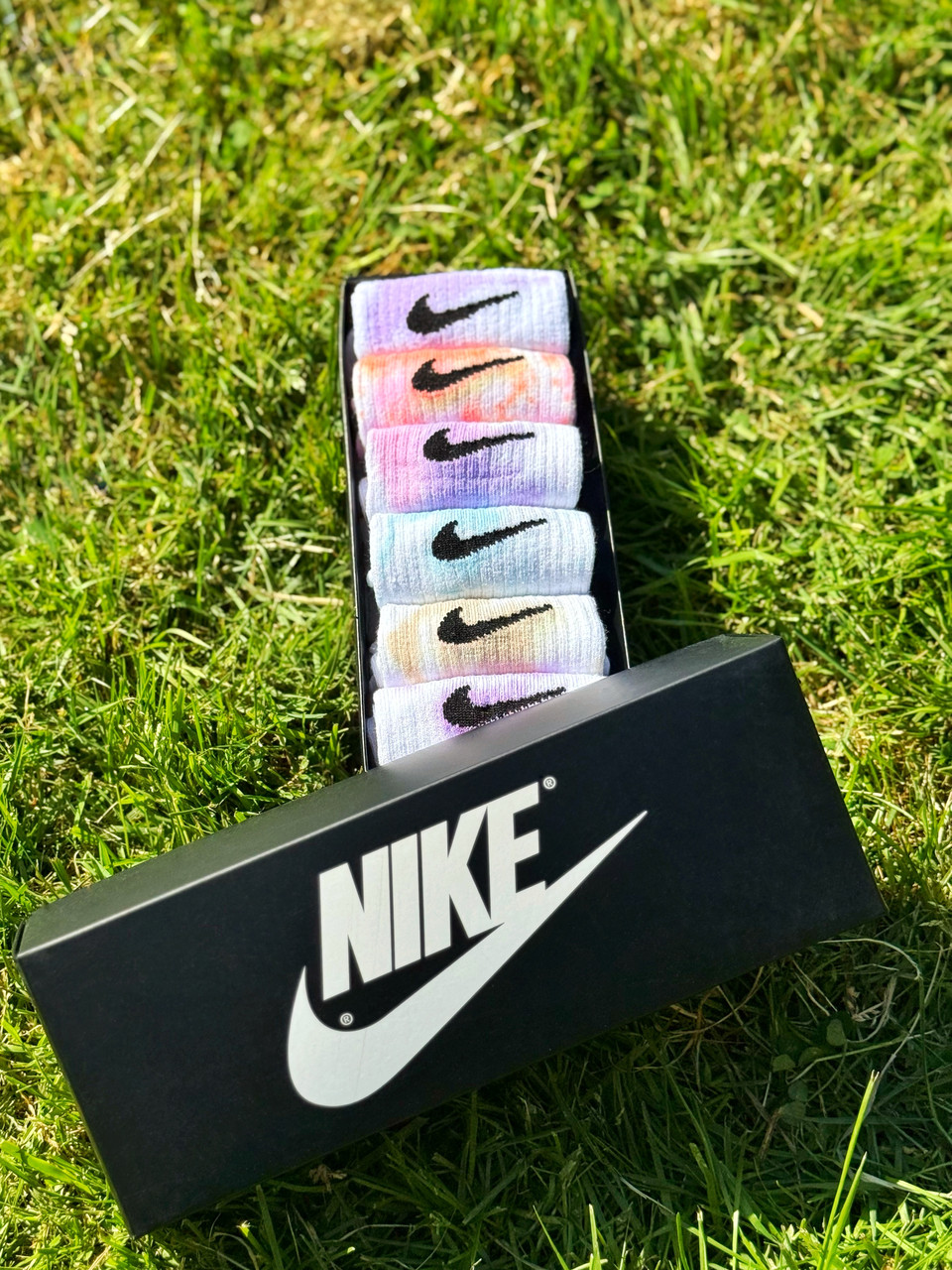 Набір у коробці 7 пар високі чоловічі шкарпетки Nike/найк — Tie-Dye кольорові Подарунковий тай дай
