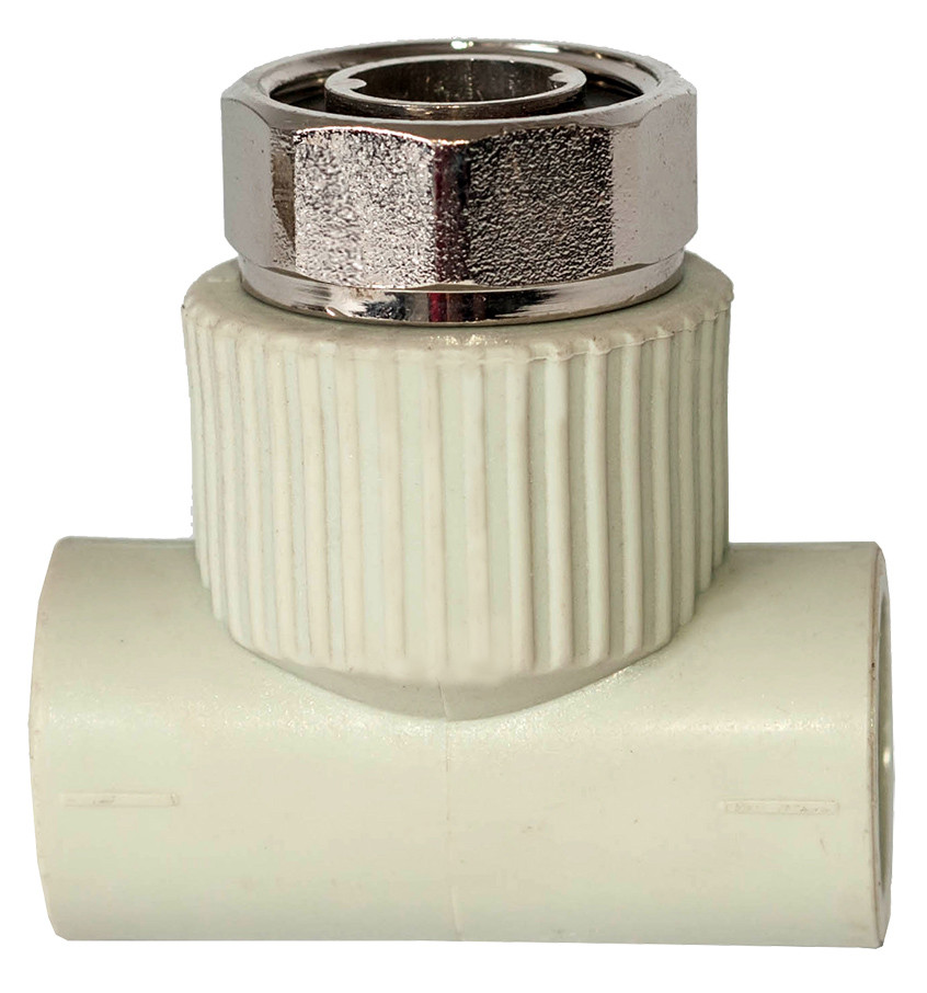 Трійник PPR з накидною гайкою Ø25 х 3/4" Tebo сірий 10/80, фото 1