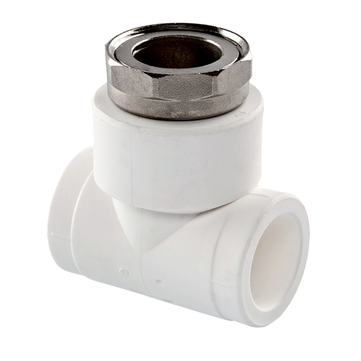 Трійник PPR з накидною гайкою 20 х 1/2" Tebo бiлий, фото 1