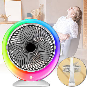 Настільний вентилятор акумуляторний з RGB-підсвіткою і 3 швидкостями Mini Fan