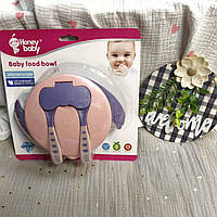 Дитяча тарілка непроливайка на присосці з ложечкою та вилочкою для прикорму