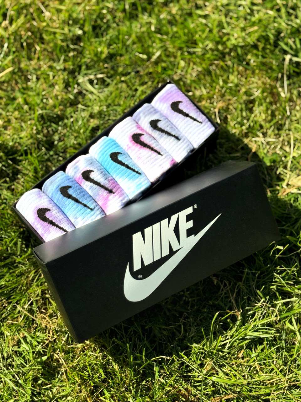 Набір у коробці 7 пар високі жіночі шкарпетки Nike/найк — Tie-Dye кольорові Подарунковий тай дай