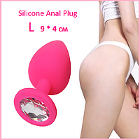 Силіконова пробка для стимуляції ануса 9 см Рожева, Анальний стимулятор втулка з каменем, інтимні іграшки