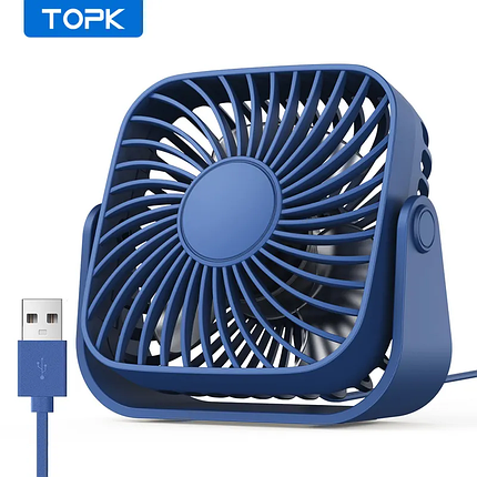 Настільний USB-вентилятор TOPK синій на 3 швидкості з обертанням на 360°, фото 1