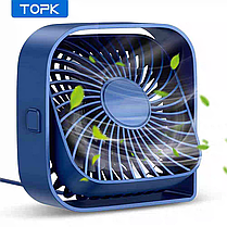 Настільний USB-вентилятор TOPK синій на 3 швидкості з обертанням на 360°, фото 4