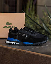 Чоловічі кросівки Lacoste Elite Active Black Blue ND Чорні з білим Взуття кеди Лакоста текстиль сітка шкіра демісезон