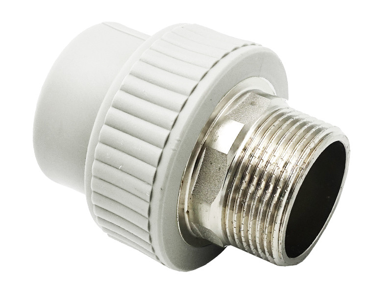 Муфта комбінована з зовнішньою різьбою під ключ PPR Ø50x1.1/2" білий колір ASCO® 6/24шт, фото 1