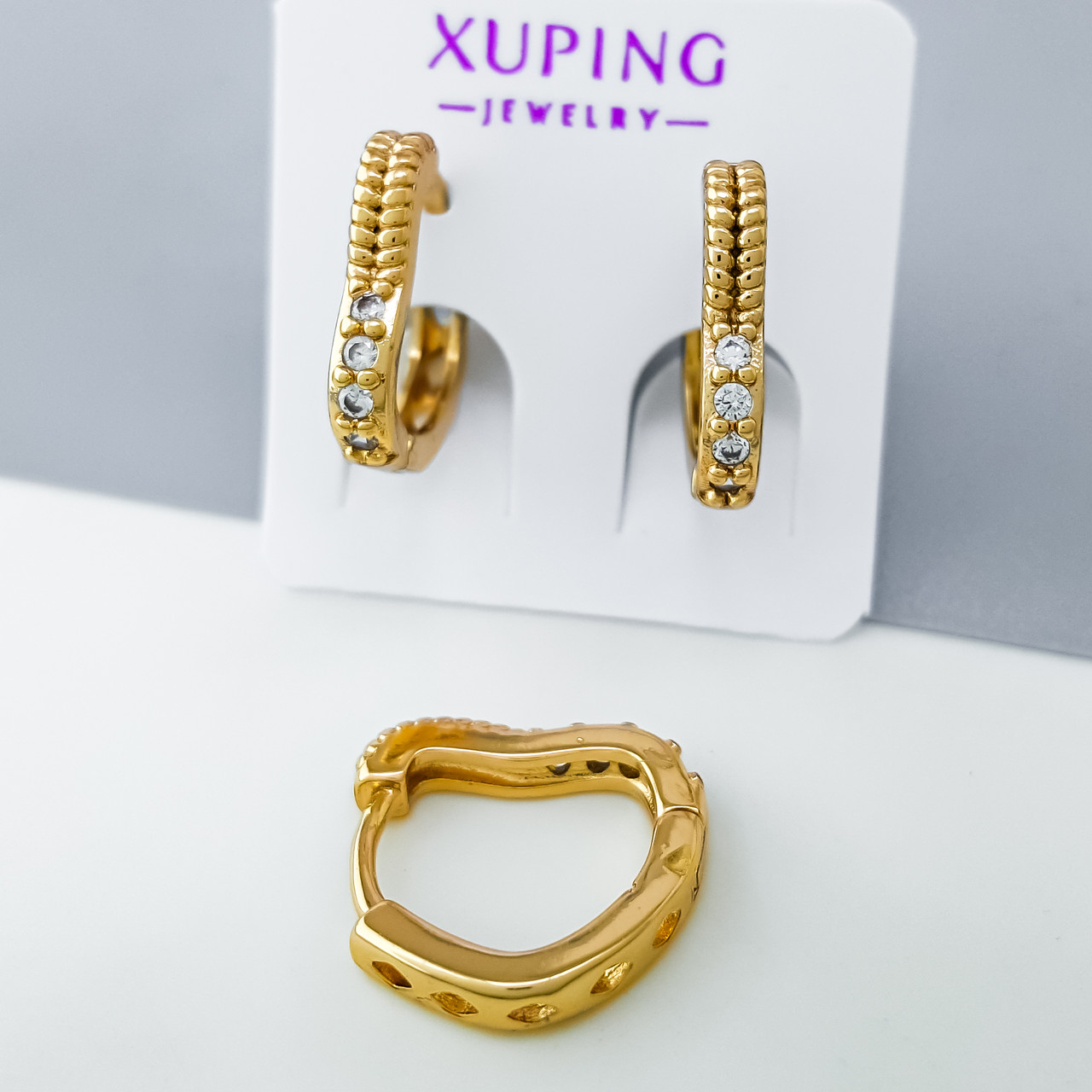 Сережки з камінням, медсплав Xuping позолота 18K