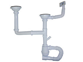 Сифон мийка 3 1/2"х40, 2 різьб.вип, р-вневий, відвід пр.маш, гофротруба 40х40/50 прямок.перел. MILLZ