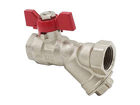 Кран кульовий Valogin 1/2" ВВ з фільтром червоний метелик VG-106101 1/30 шт
