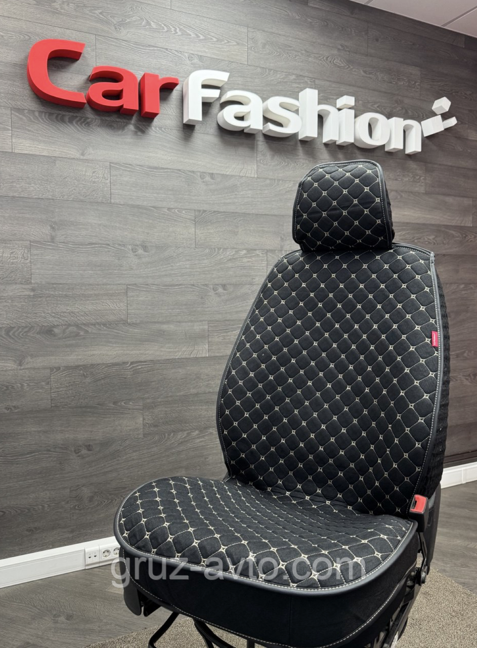 Накидки на сидіння Car Fashion модель LINEN CUBE Front комплект на передні сидіння / 26103 чорний-бежевий, фото 1