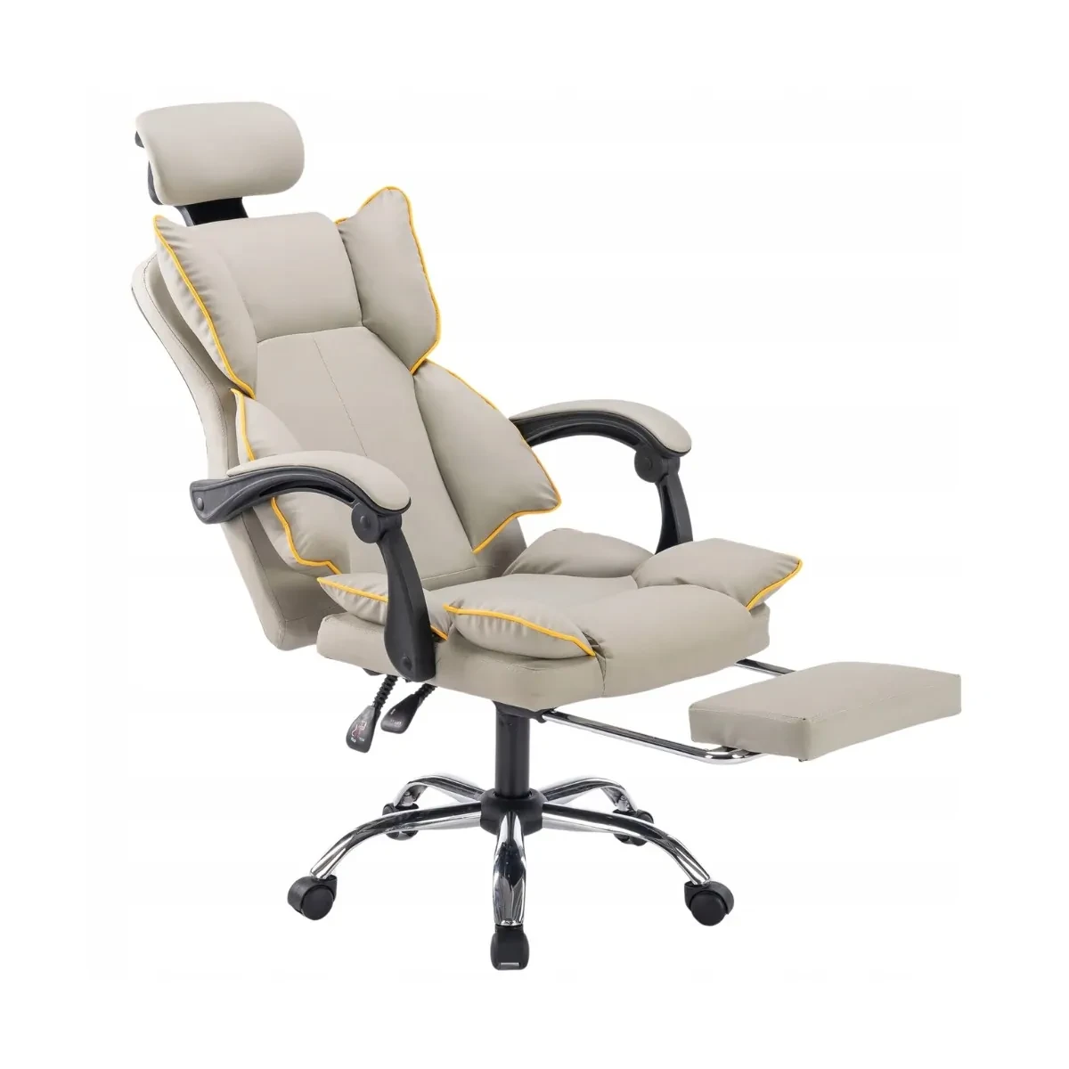 Шкіряне офісне крісло з регульованим підголовником та висувною підставкою для ніг, нахил спинки до 135°, фото 1