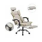 Шкіряне офісне крісло з регульованим підголовником та висувною підставкою для ніг, нахил спинки до 135°, фото 3