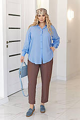 Жіноча бавовняна сорочка вільного крою NOBILITAS 46-60 блакитного кольору