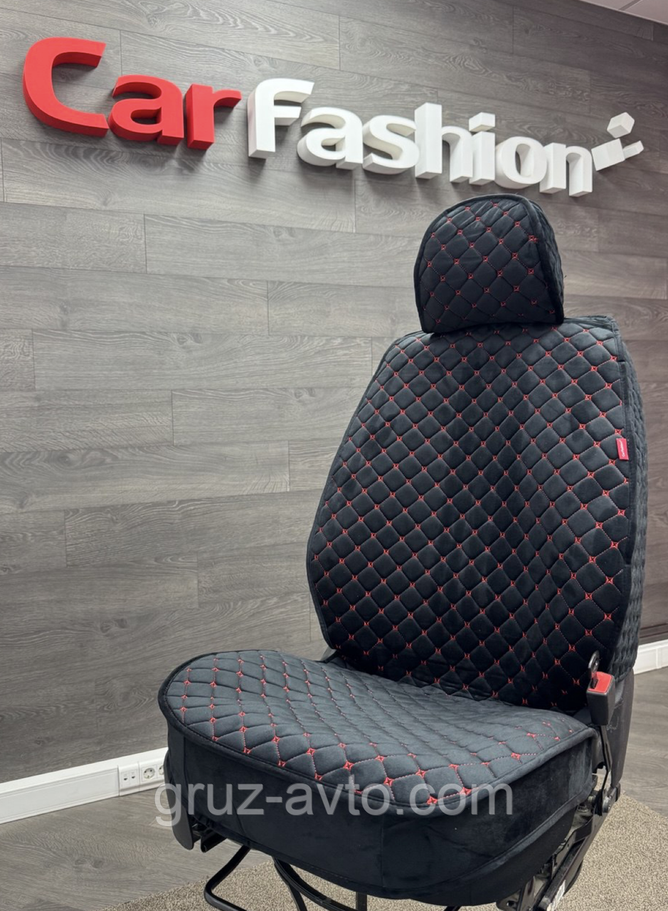 Накидки на сидіння Car Fashion модель LINEN CUBE Front комплект на передні сидіння / 26200 чорний-червоний