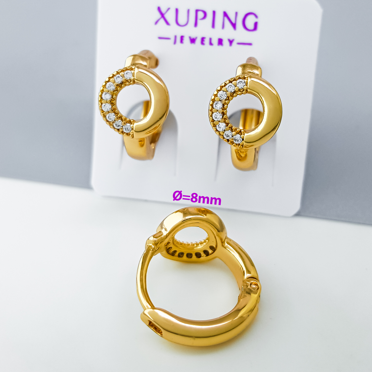 Сережки Комбінований Коло з камінням, медсплав Xuping позолота 18K