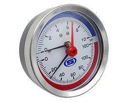 Термоманометр фронтальний Ø63 з клапаном 1/2"  до 120°C 1/60