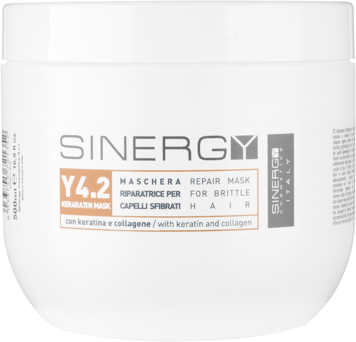 Маска для реконструкції пошкодженого волосся з кератином Sinergy Y4.2 Keratin Mask, 500 мл (8033745721352)