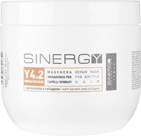 Маска для реконструкції пошкодженого волосся з кератином Sinergy Y4.2 Keratin Mask, 500 мл (8033745721352), фото 1