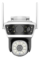 Тройная камера 12МП наружного наблюдения 4G/3G v380 от сим-карты, уличная камера PTZ видеонаблюдения ночная