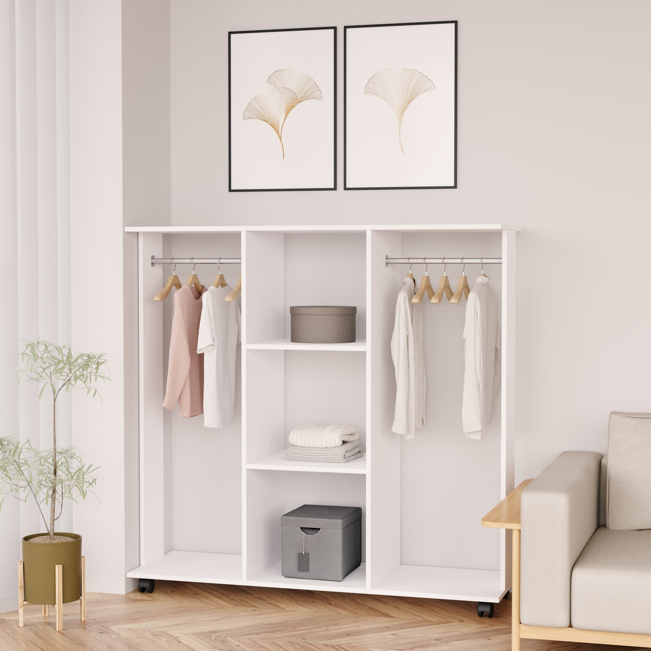 Вішалка підлогова стійка в передпокій Стильна гардеробна на колесах із Ламінованого ДСП 1300 мм завширшки, фото 1