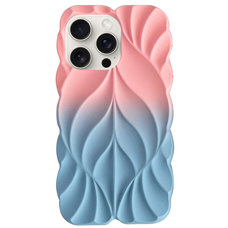 Силіконовий чохол Leaf Case для Apple iPhone 14 Pro (6.1") | 3D-текстура листя Pink / Blue, фото 1