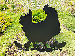 Фігура з металу Курка з курчатами для саду – декоративна садова прикраса, садовий декор із сталі