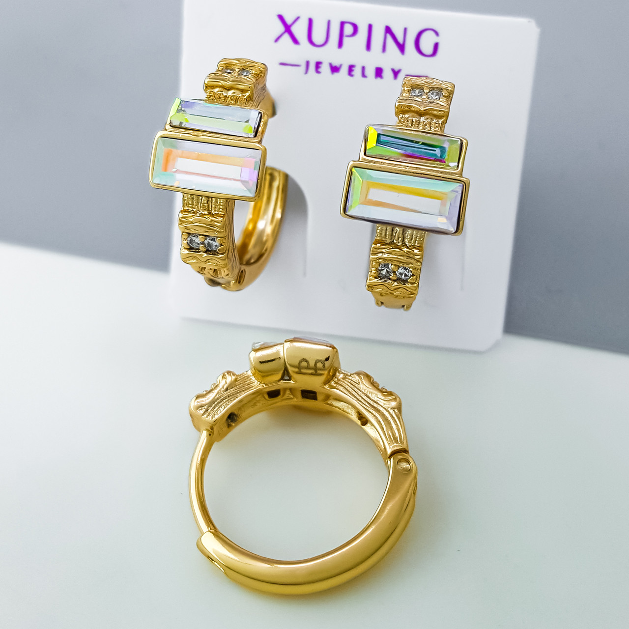 Сережки Дзеркальний Swarovski, медсплав Xuping позолота 18K