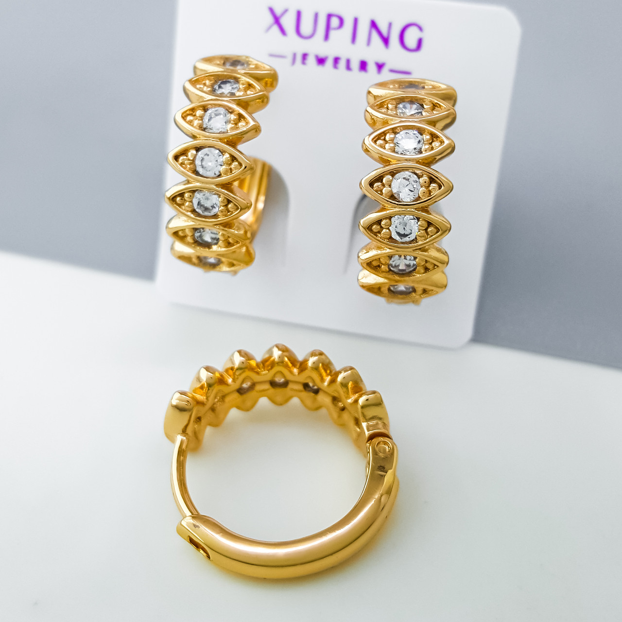 Сережки Фігурна Доріжка з камінням, медсплав Xuping позолота 18K