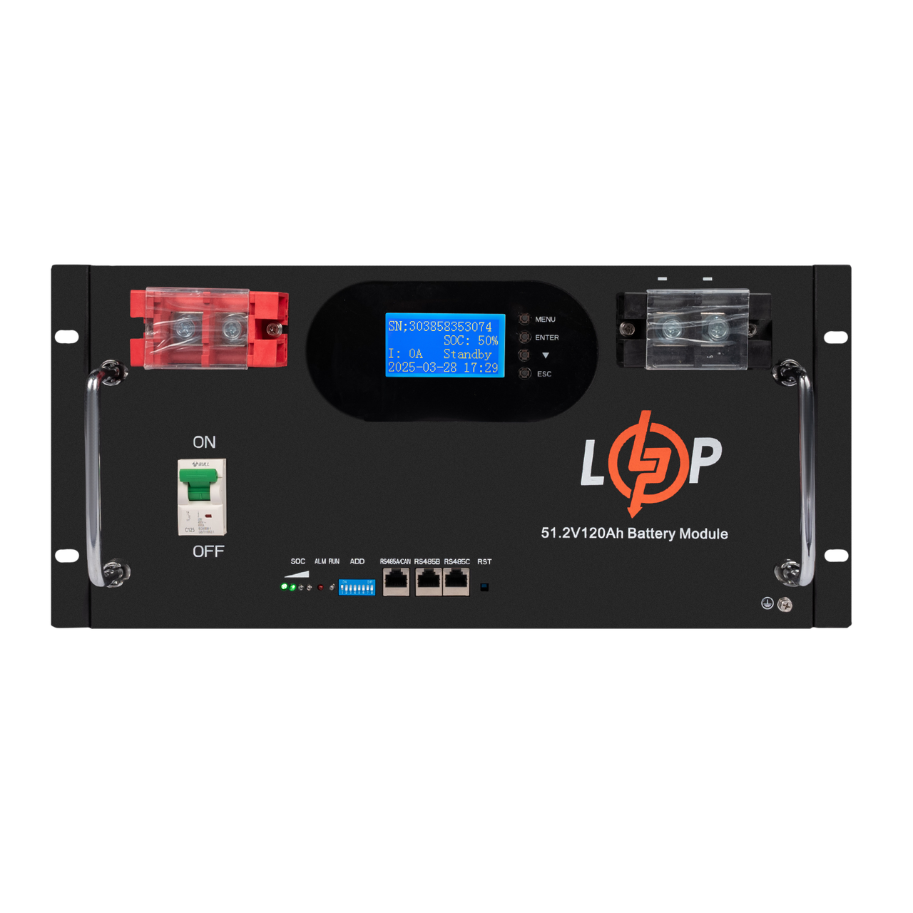 Акумулятор LP LiFePO4 51,2V - 120 Ah 6000Wh (Smart BMS 100A) с LCD RM AB RS485/CAN