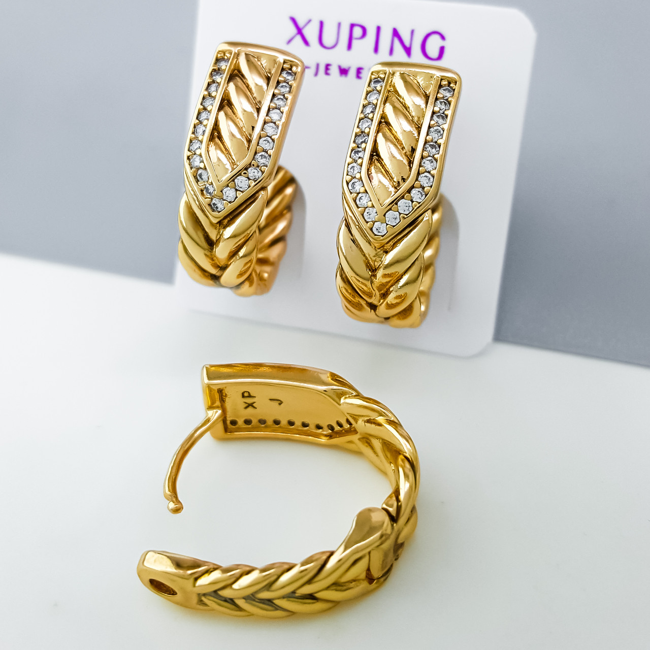 Сережки Золотий Колосок з камінням, медсплав Xuping позолота 18K