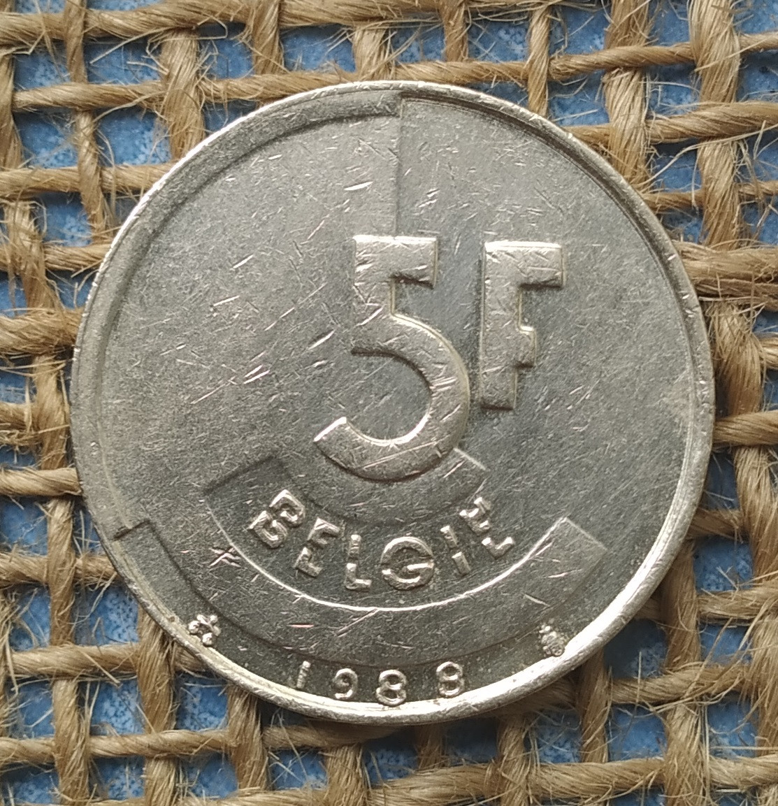 5 франкiв 1988 року. Бельгiя