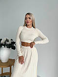 Костюм трикотаж жіночий спідниця плісирована в підлогу та укорочений лонгслів 42-46, фото 3
