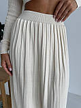 Костюм трикотаж жіночий спідниця плісирована в підлогу та укорочений лонгслів 42-46, фото 5