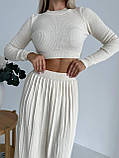 Костюм трикотаж жіночий спідниця плісирована в підлогу та укорочений лонгслів 42-46, фото 7