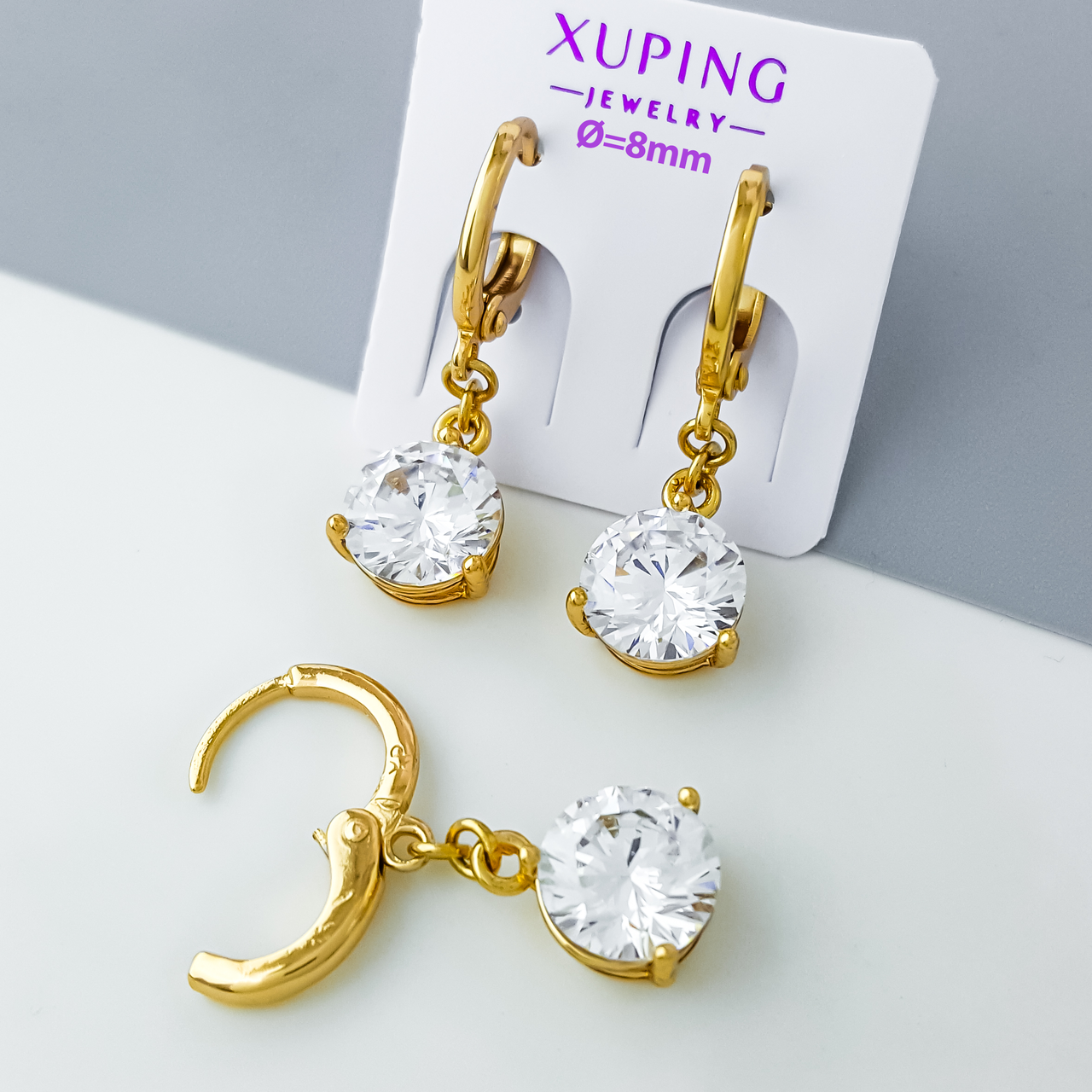 Сережки підвіски, Сяйво з цирконієм, медсплав Xuping позолота 18K