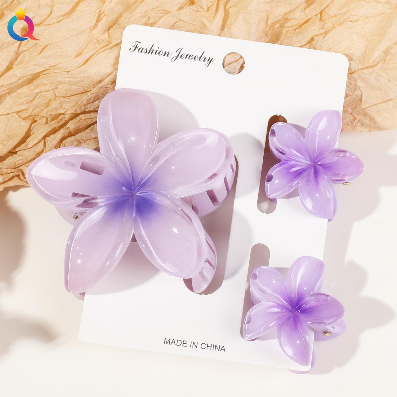 Набір трендових заколок-зажимів "Плюмерія" Фіолетовий, 3 шт, фото 1